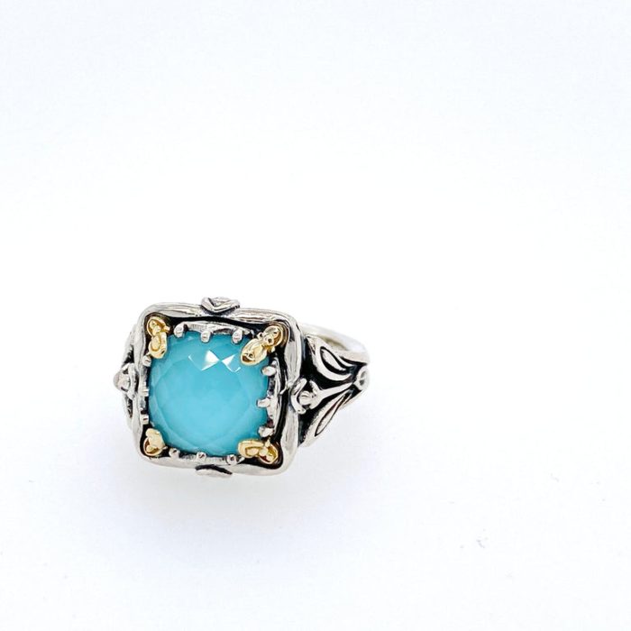 Konstantino Gen K Sterling Silver and 18k Yellow Gold Turquoise Doublet Ring