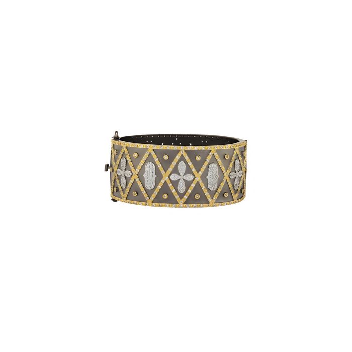 Freida Rothman GEOMTRIC STRIPE CLOVER WIDE HINGE BANGLE