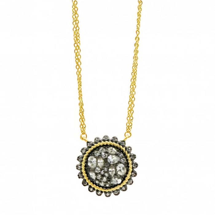 Freida Rothman GILDED CABLE PEBBLE STONE DISC NECKLACE