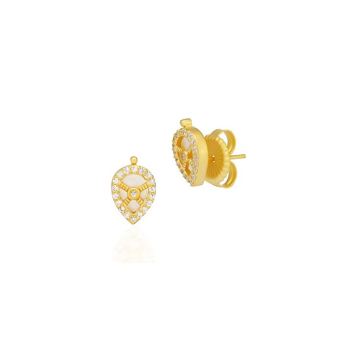 Freida Rothman SMALL MOTHER OF PEARL TEARDROP CAGE STUD EARRINGS