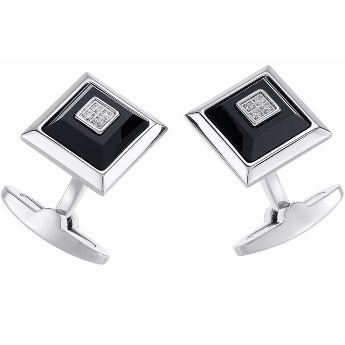 Zancan Stainless Steel Black Onyx and White Sapphire Cuff Bracelet