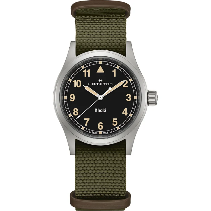 Hamilton Khaki Field Quartz 38mm Black Dial Green NATO