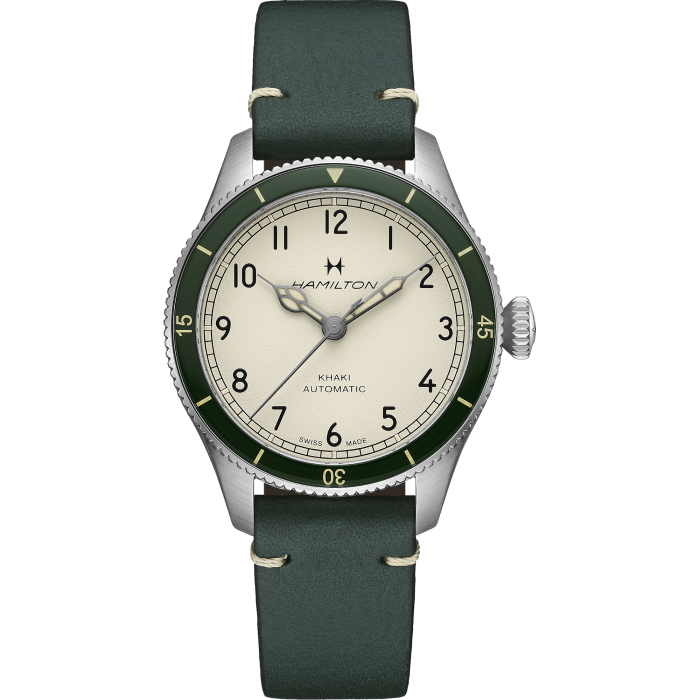 Hamilton Khaki Aviation Pilot Pioneer Auto 38mm White Dial Green Strap