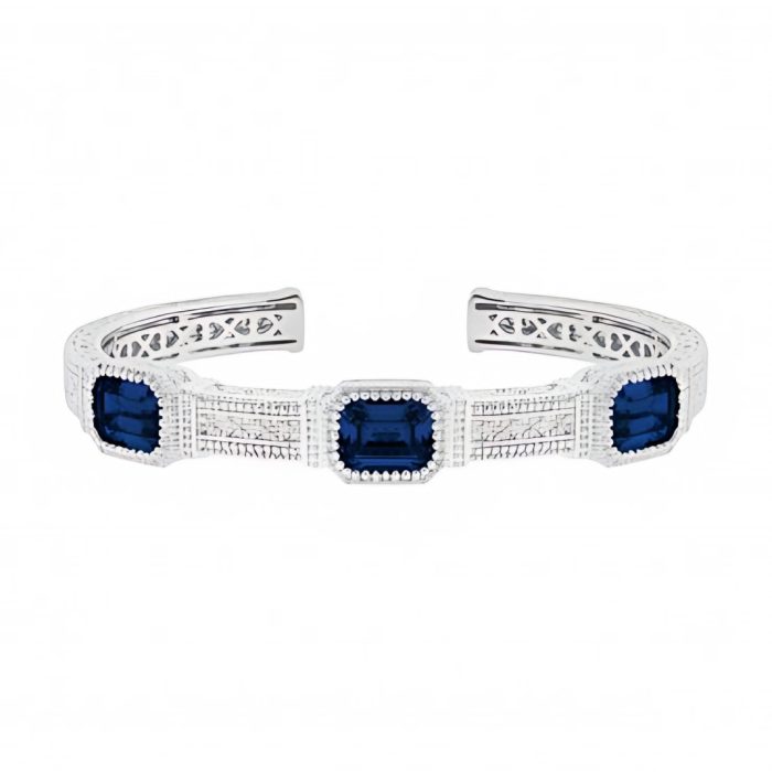 Judith Ripka Estate Emerald Cut Blue Corundum Three Stone Cuff