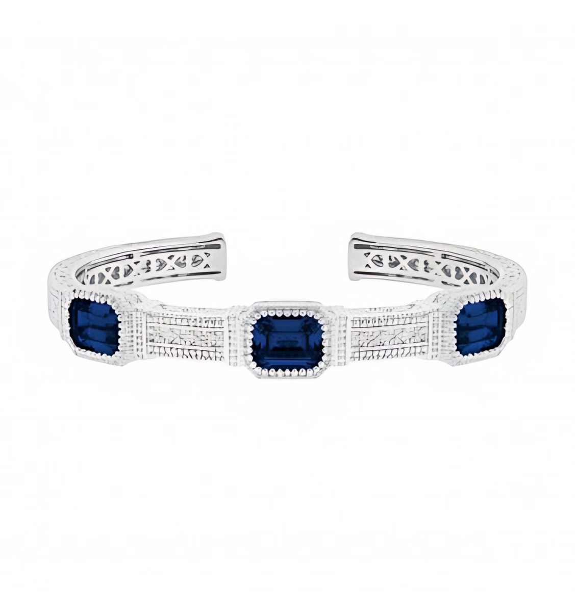 Judith Ripka Estate Emerald Cut Blue Corundum Three Stone Cuff