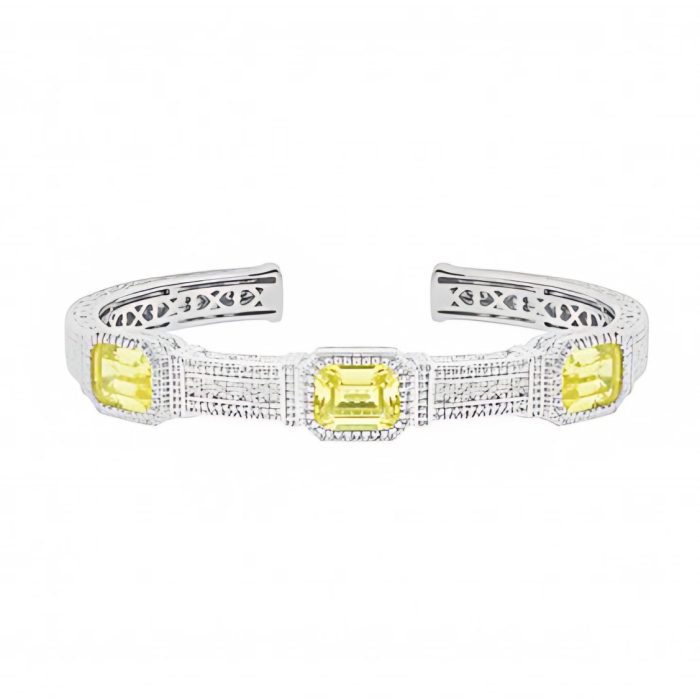 Judith Ripka Estate Emerald Cut Canary Crystal Three Stone Cuff
