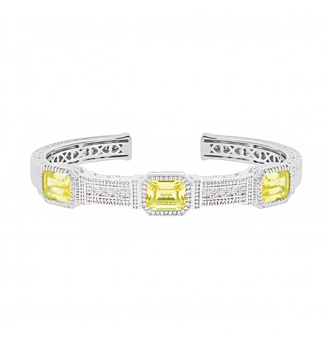 Judith Ripka Estate Emerald Cut Canary Crystal Three Stone Cuff