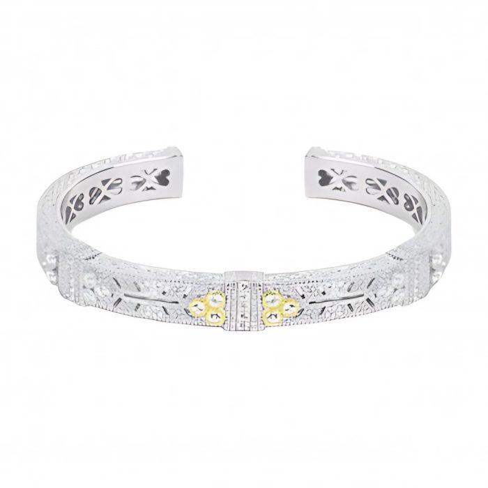 Judith Ripka Estate White Sapphire Cuff With Gold Accents