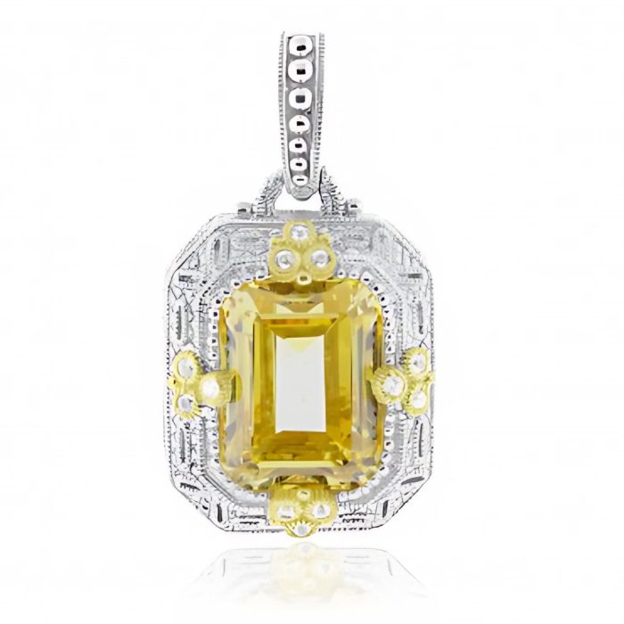 Judith Ripka Sterling Silver & 18k gold Estate Pendant with Canary Crystal Center