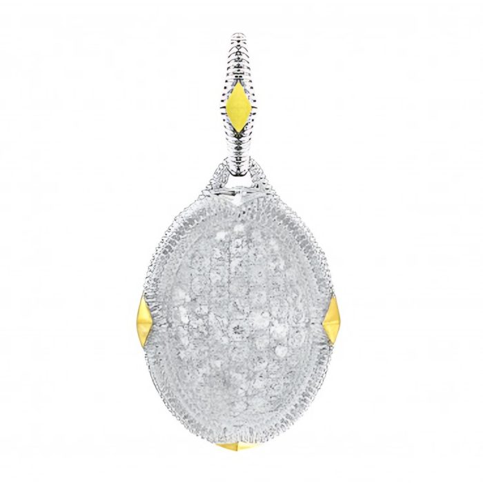 Judith Ripka Sterling Silver & 18k Gold Oval Pendant with White Sapphires