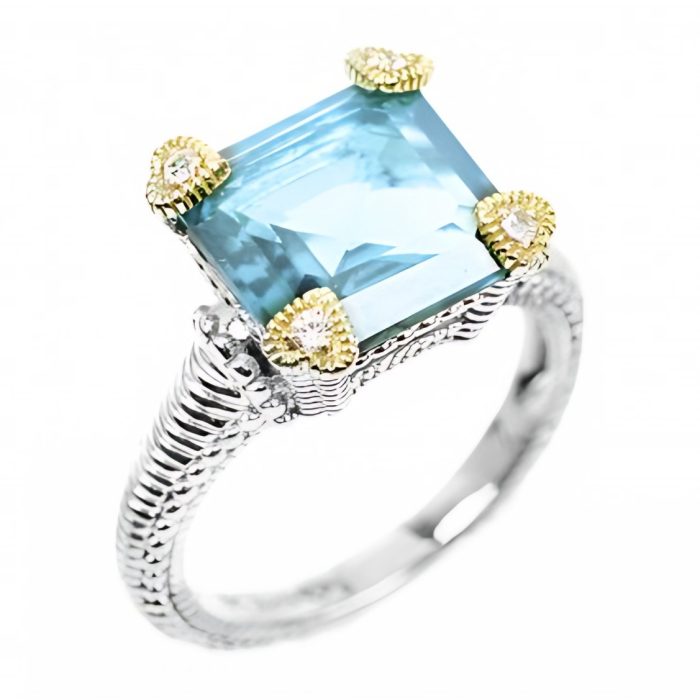 Judith Ripka Sterling Silver Blue Crystal Ring