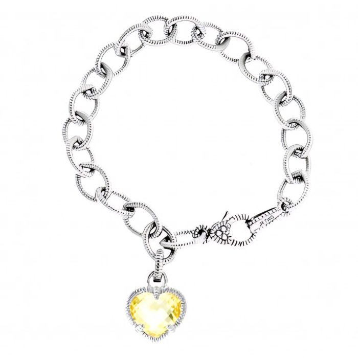 Judith Ripka Sterling Silver Bracelet with Crystal Heart Dangle