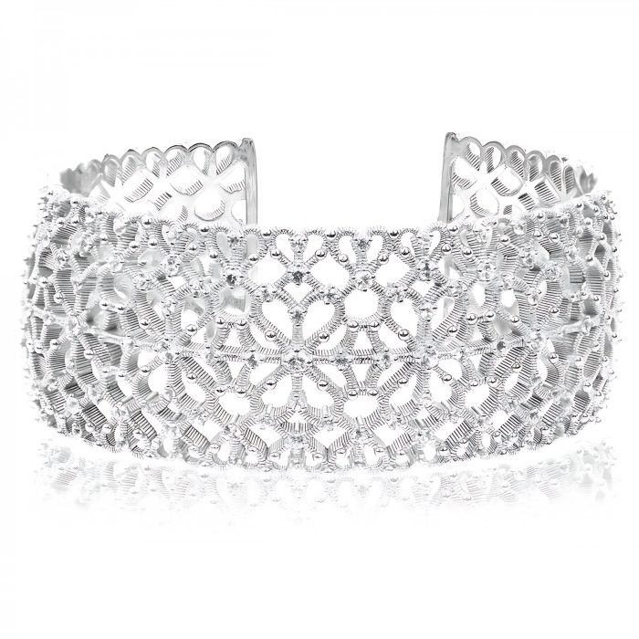 Judith Ripka Sterling Silver Hing Back Cuff with White Sapphires