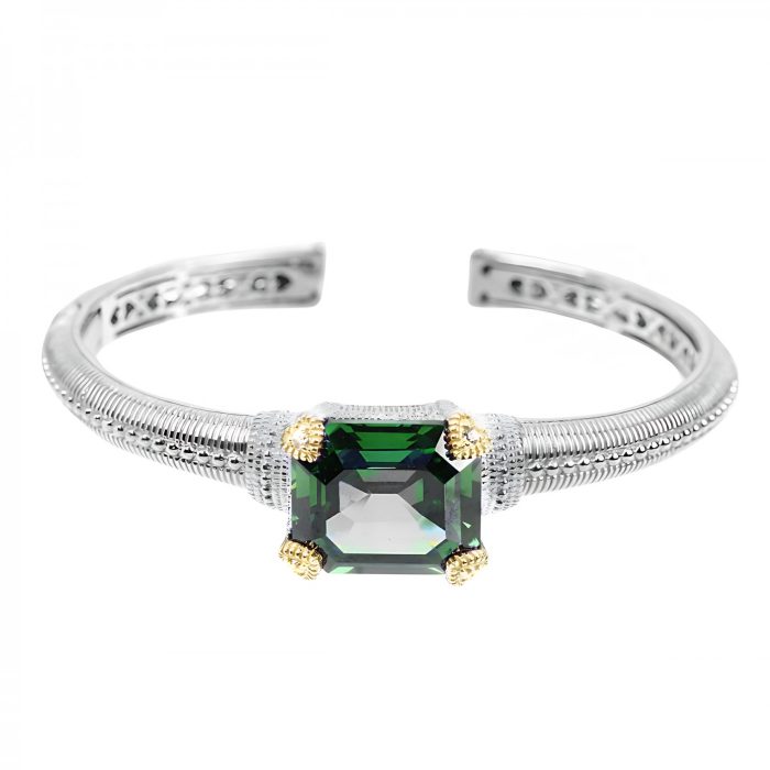 Judith Ripka Sterling Silver Hinge Back Cuff with Green Quartz