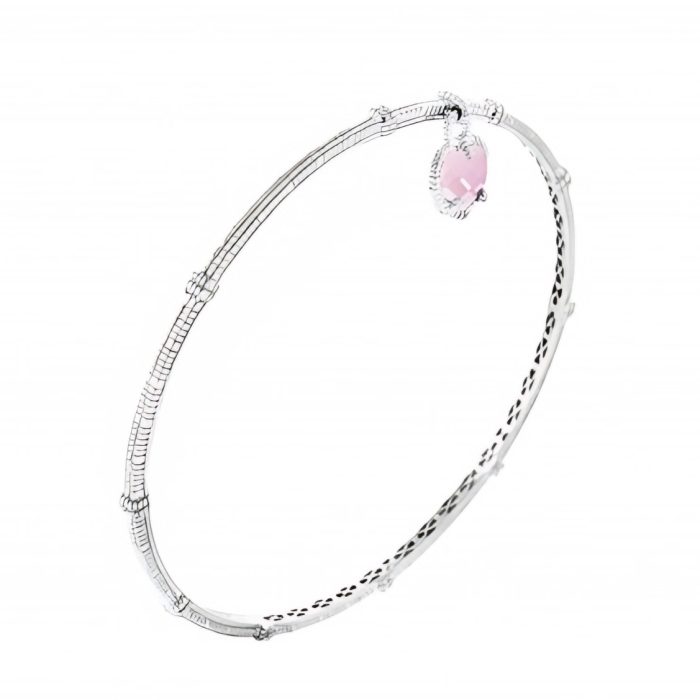 Judith Ripka Sterling Silver Slip on Bangle Bracelet with Pink Crystal
