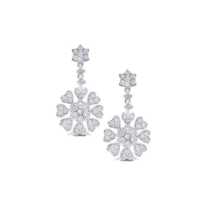 KC Designs 14k White Gold And Diamond Flower Dangle Earrings
