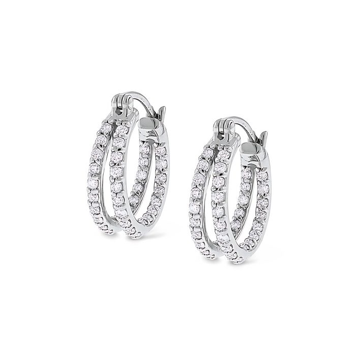 KC Designs 14k White Gold And Diamond Mini Double Row Hoop Earrings