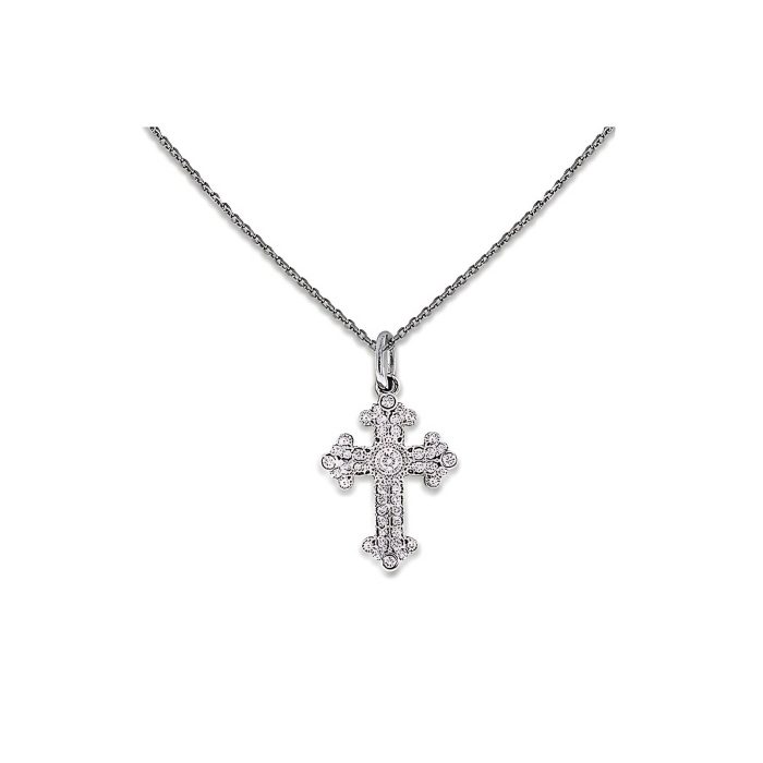KC Designs 14k White Gold And Diamonds Small Cross Necklace