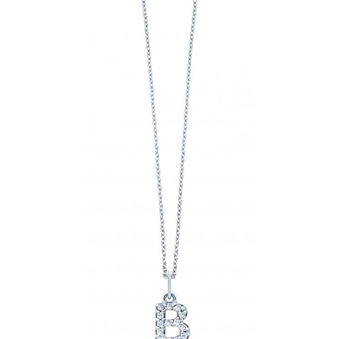 KC Designs 14k White Gold Diamond Baby Block Initial "B" Necklace