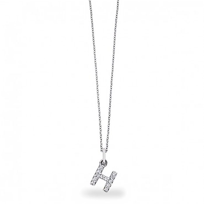KC Designs 14k White Gold Diamond Baby Block Initial "H" Necklace