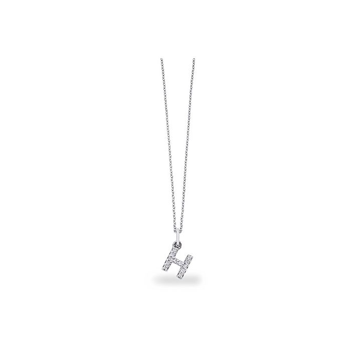 KC Designs 14k White Gold Diamond Baby Block Initial "H" Necklace