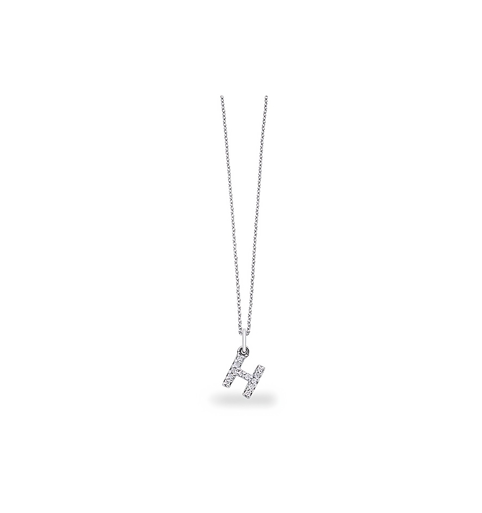 KC Designs 14k White Gold Diamond Baby Block Initial "H" Necklace