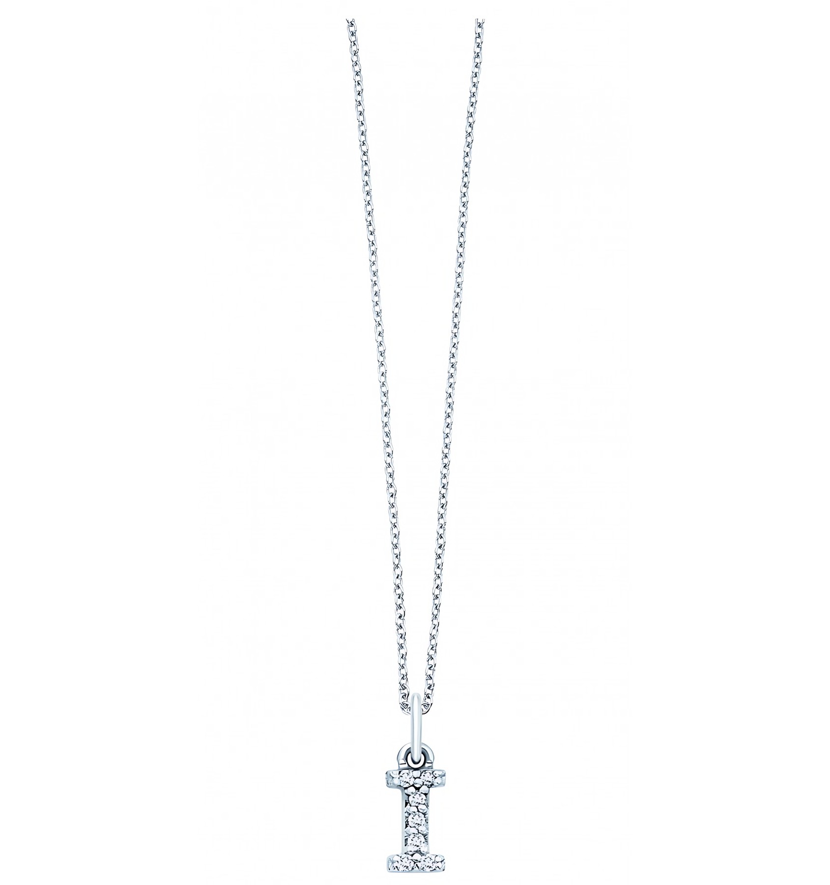 KC Designs 14k White Gold Diamond Baby Block Initial "I" Necklace