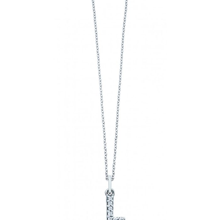 KC Designs 14k White Gold Diamond Baby Block Initial "L" Necklace
