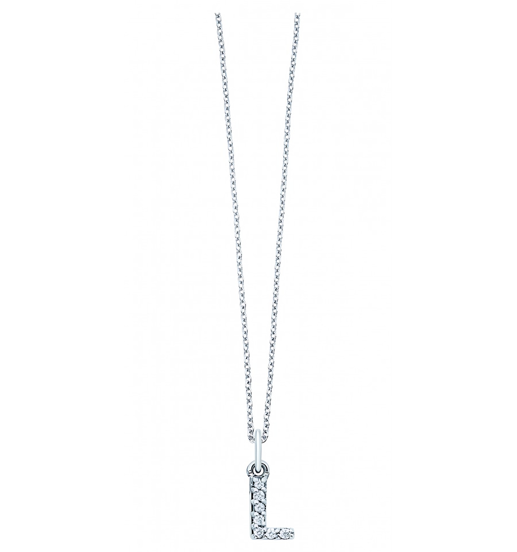 KC Designs 14k White Gold Diamond Baby Block Initial "L" Necklace