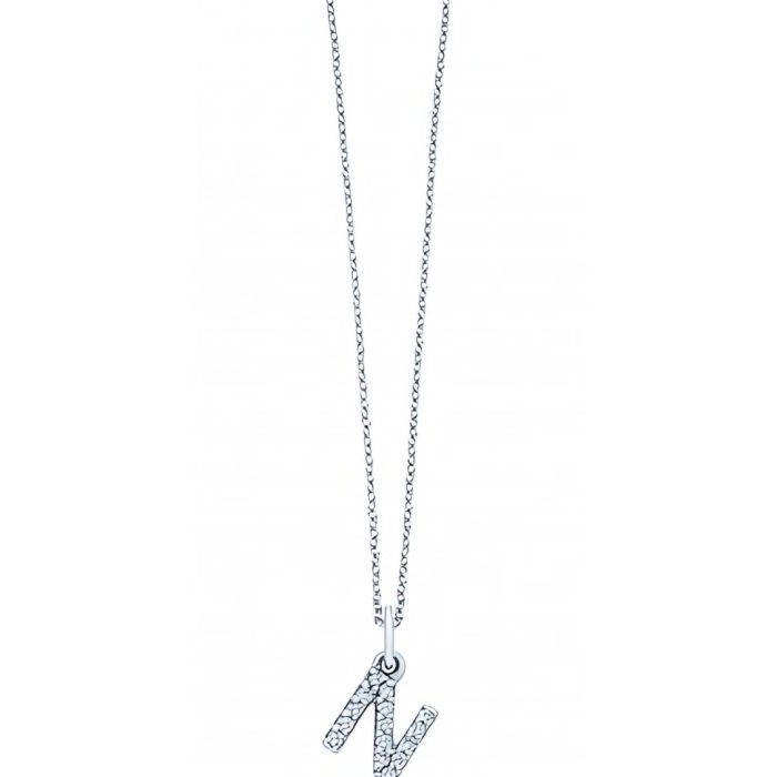 KC Designs 14k White Gold Diamond Baby Block Initial "N" Necklace