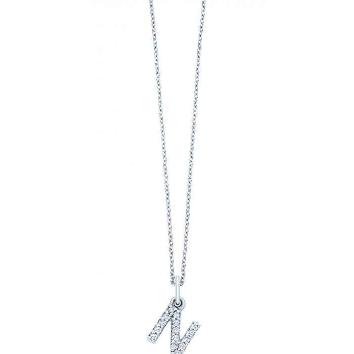 KC Designs 14k White Gold Diamond Baby Block Initial "N" Necklace