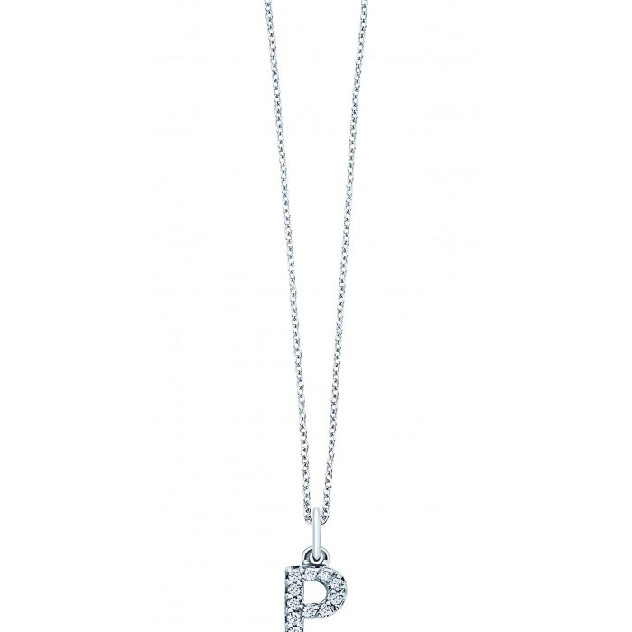 KC Designs 14k White Gold Diamond Baby Block Initial "P" Necklace