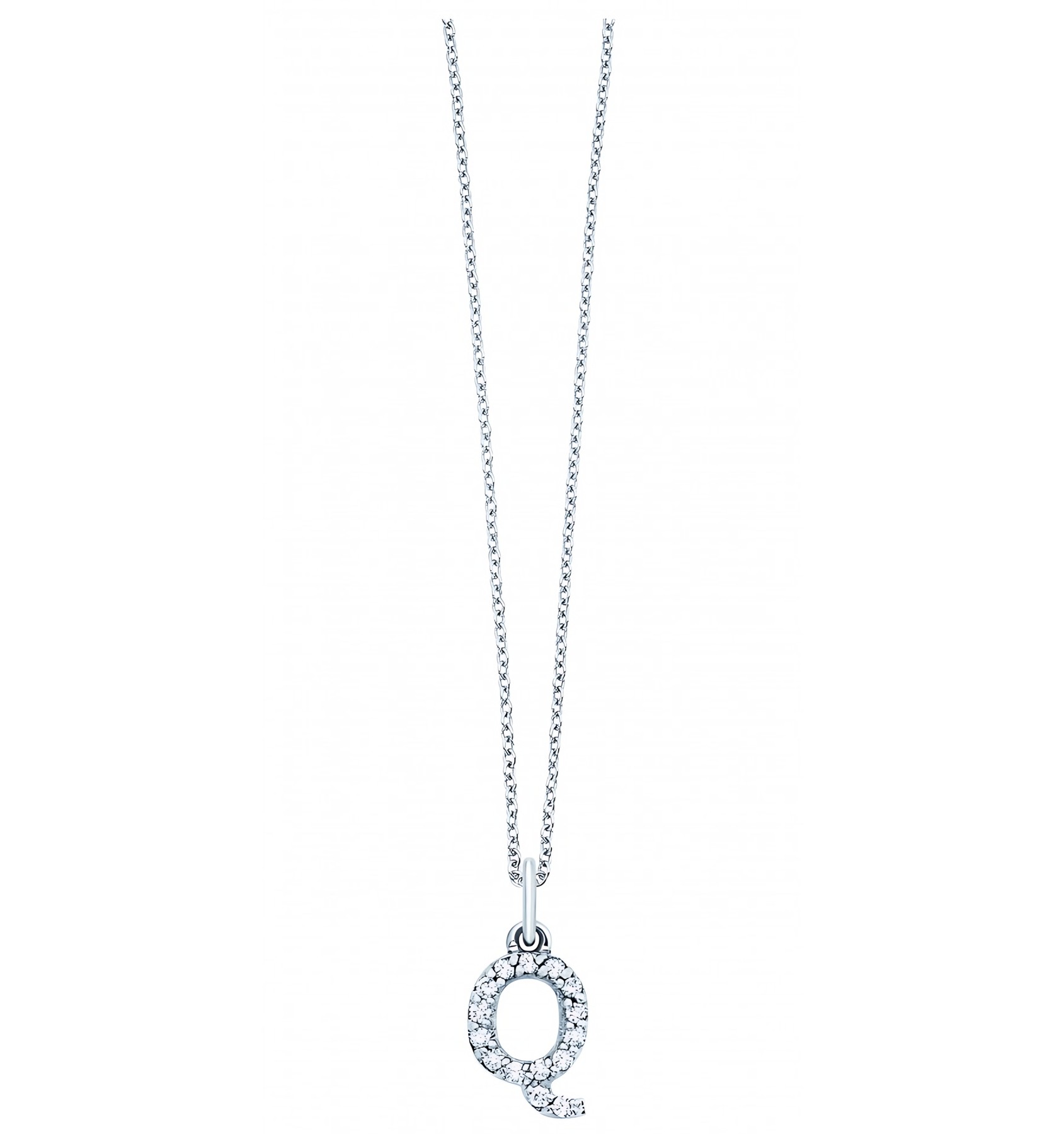 KC Designs 14k White Gold Diamond Baby Block Initial "Q" Necklace