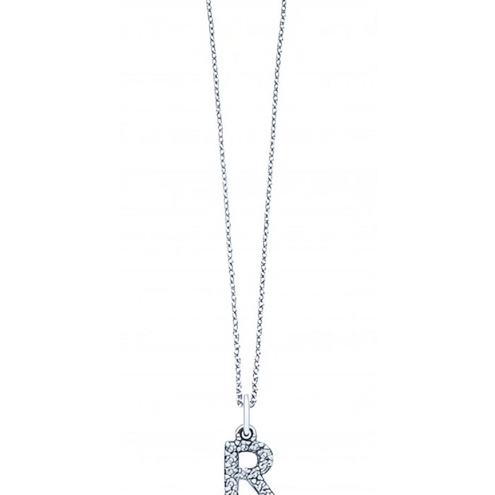 KC Designs 14k White Gold Diamond Baby Block Initial "R" Necklace