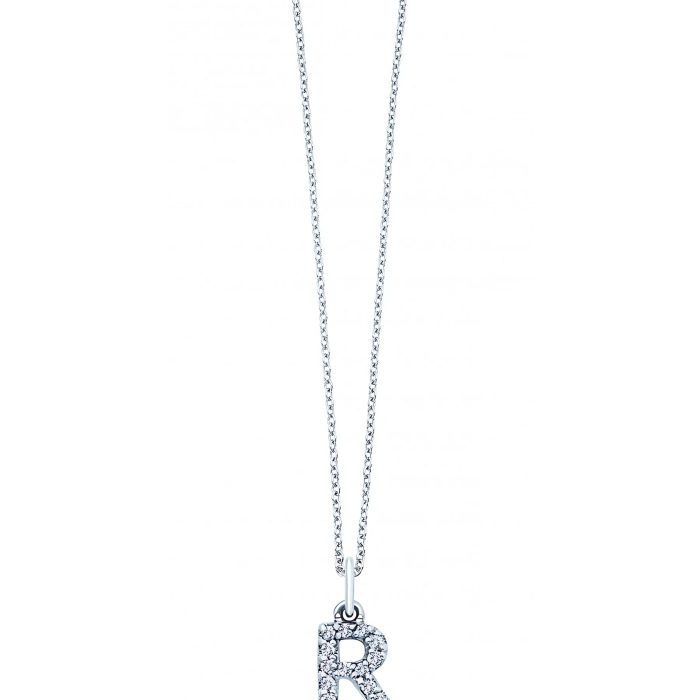 KC Designs 14k White Gold Diamond Baby Block Initial "R" Necklace