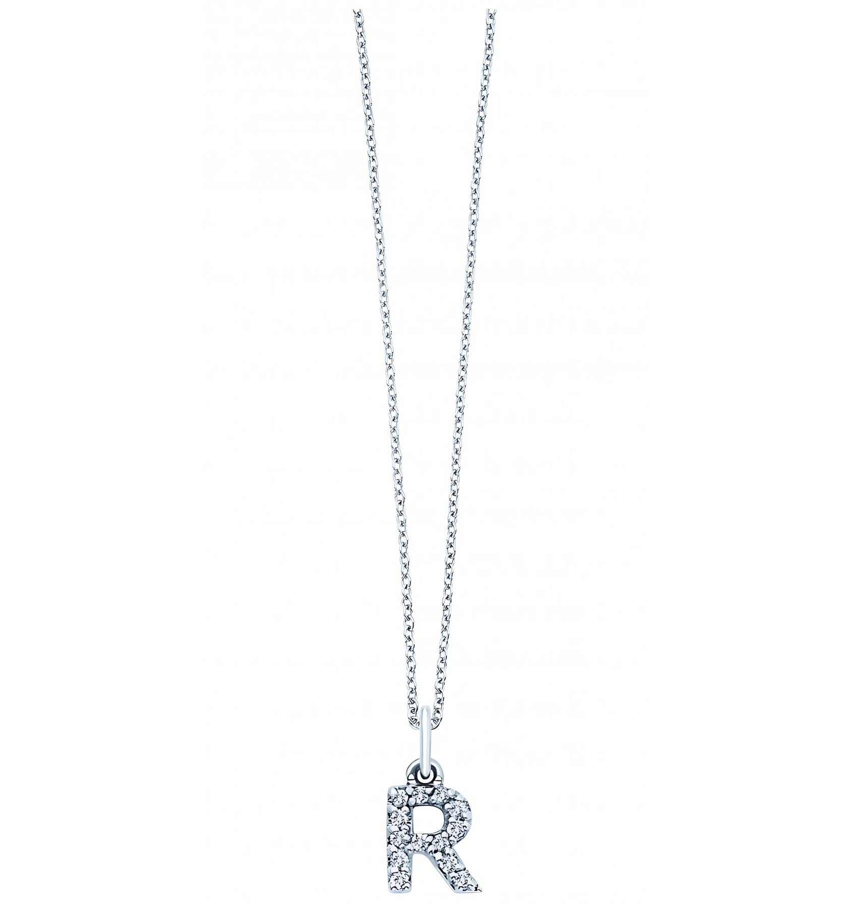 KC Designs 14k White Gold Diamond Baby Block Initial "R" Necklace