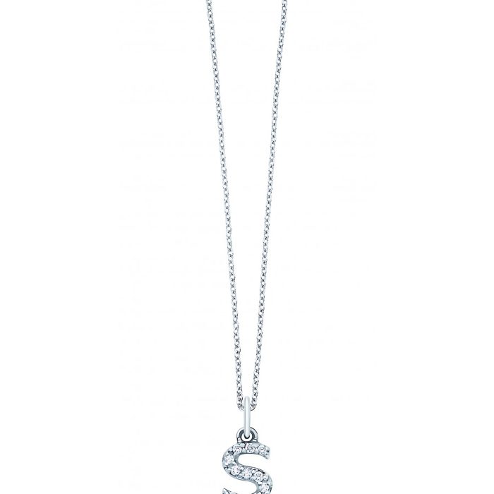 KC Designs 14k White Gold Diamond Baby Block Initial "S" Necklace