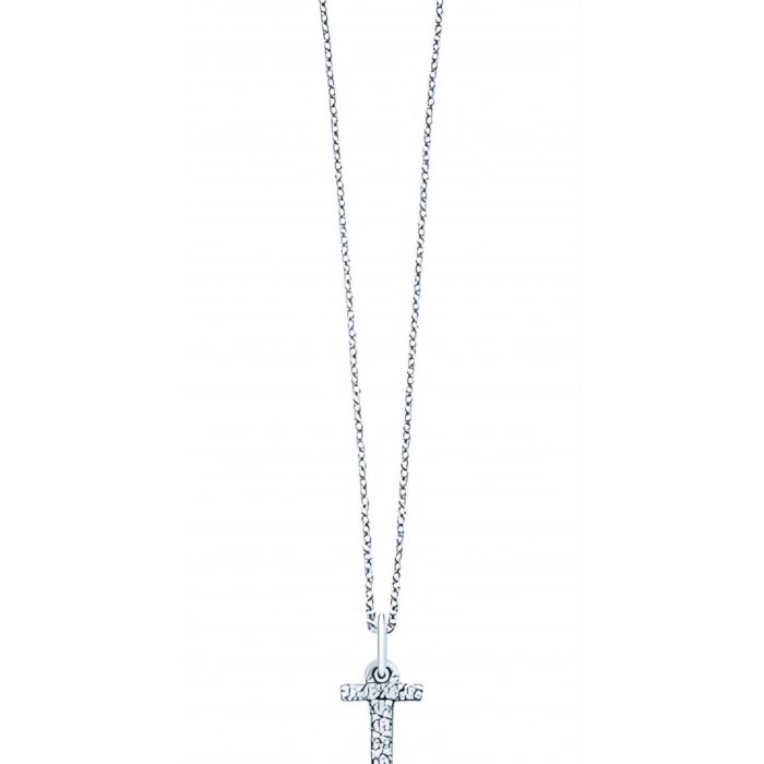 KC Designs 14k White Gold Diamond Baby Block Initial "T" Necklace
