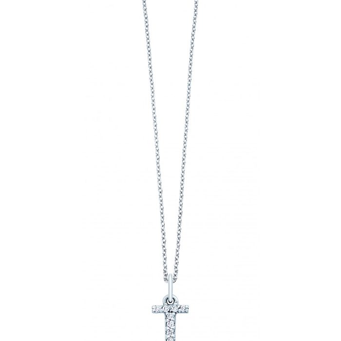 KC Designs 14k White Gold Diamond Baby Block Initial "T" Necklace