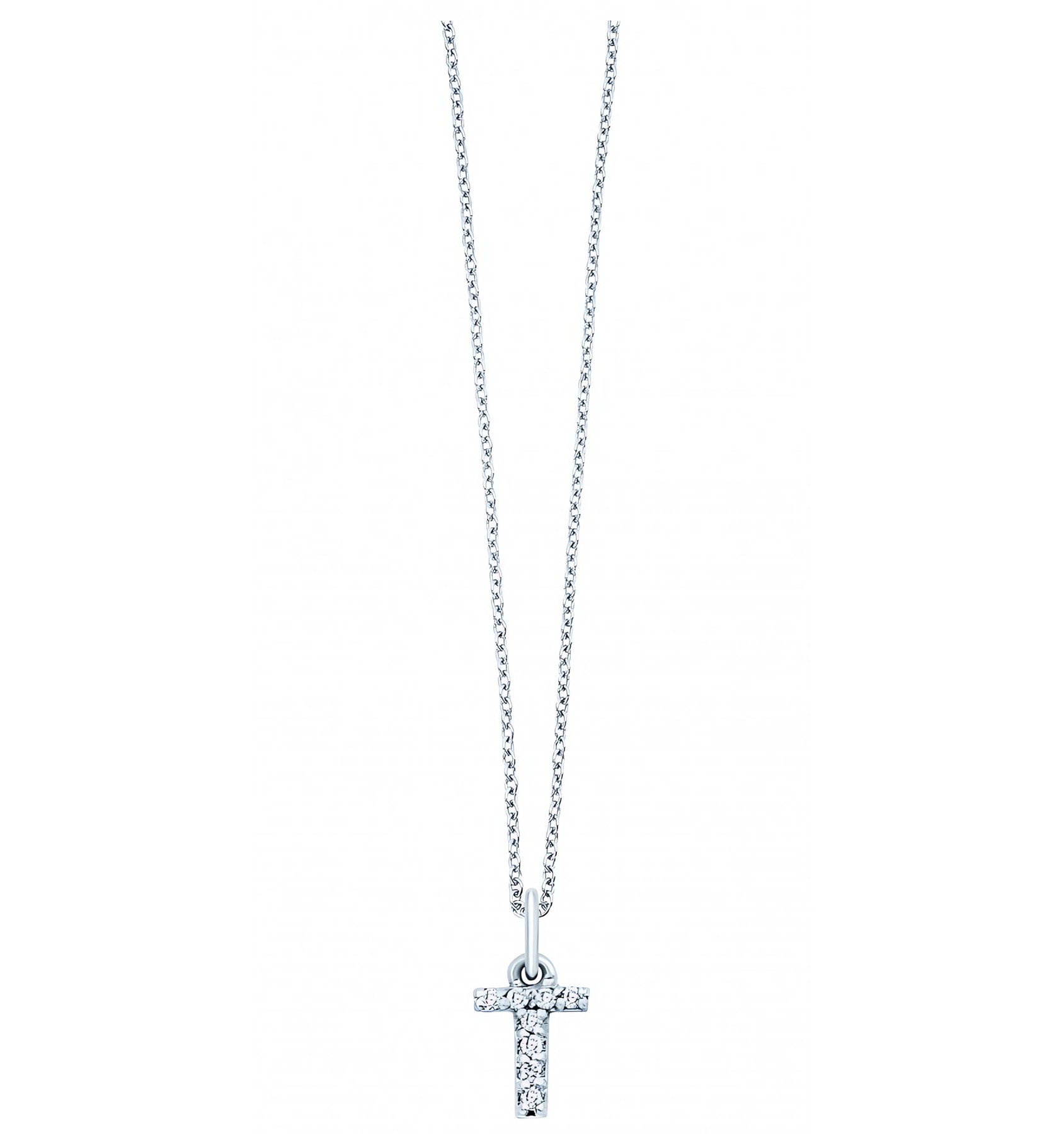 KC Designs 14k White Gold Diamond Baby Block Initial "T" Necklace