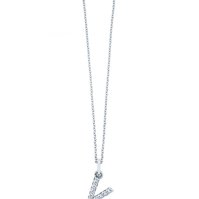 KC Designs 14k White Gold Diamond Baby Block Initial "V" Necklace