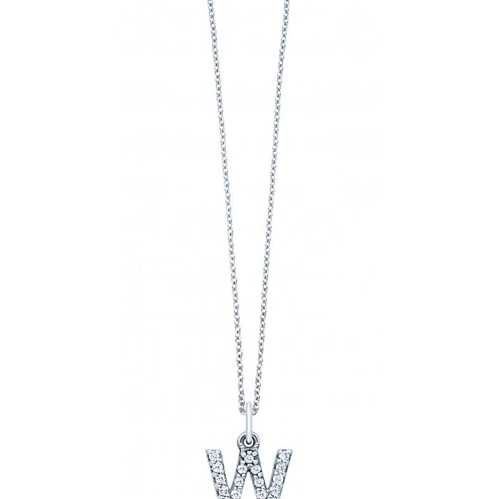 KC Designs 14k White Gold Diamond Baby Block Initial "W" Necklace
