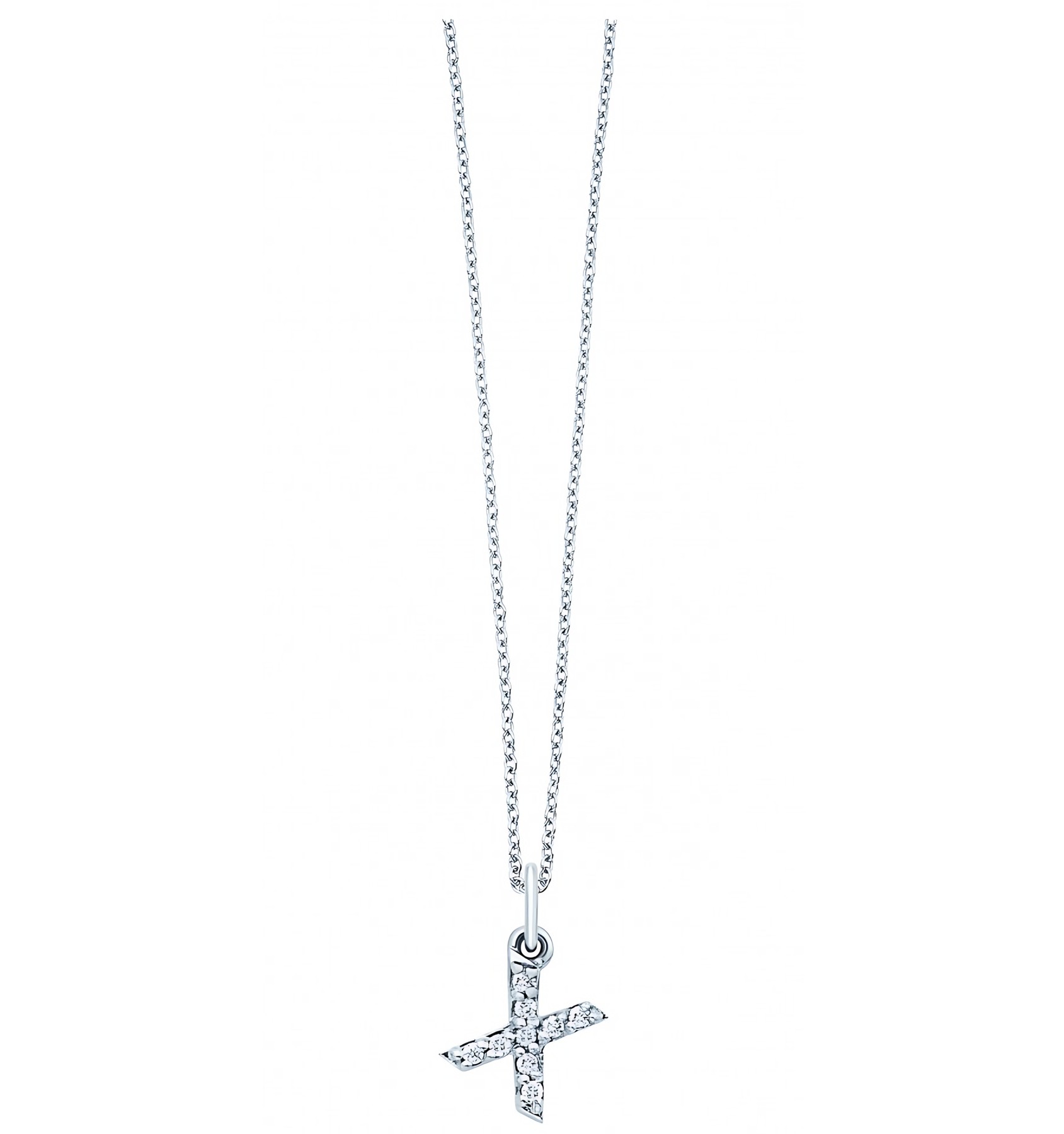 KC Designs 14k White Gold Diamond Baby Block Initial "X" Necklace
