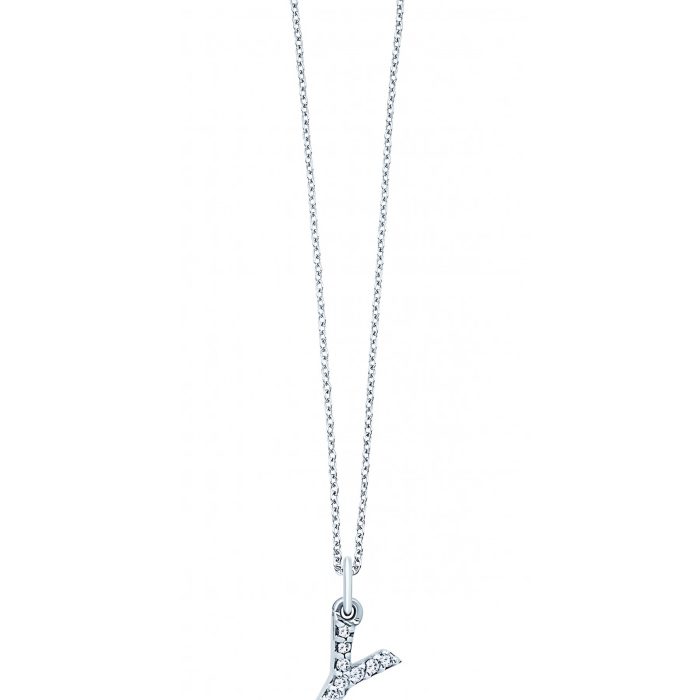 KC Designs 14k White Gold Diamond Baby Block Initial "Y" Necklace