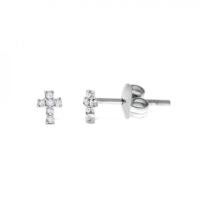 KC Designs 14k White Gold with 12 Diamonds Small Cross Earrings