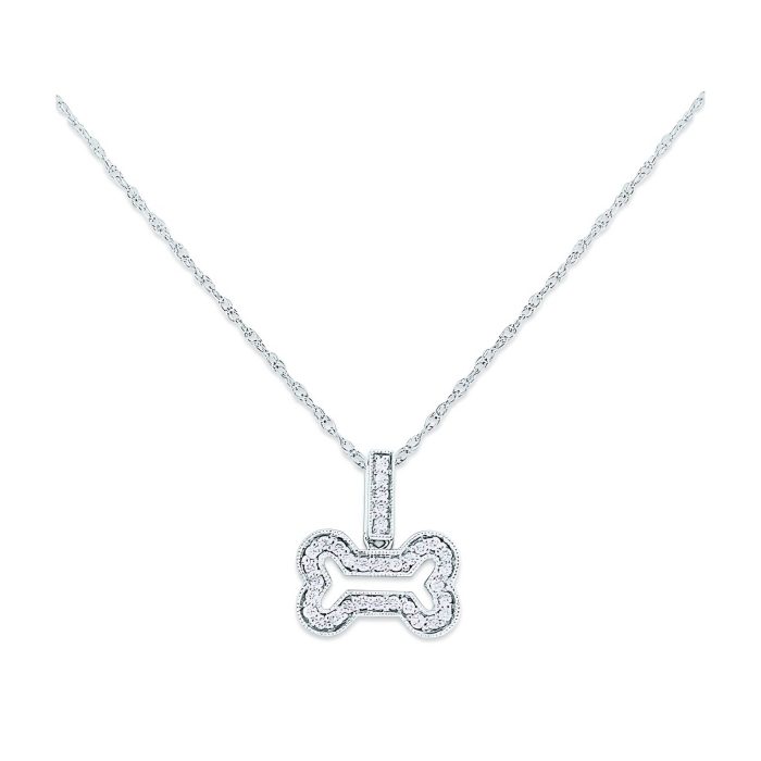 KC Designs 14k White Gold with 33 Diamonds Small Dog Bone Necklace