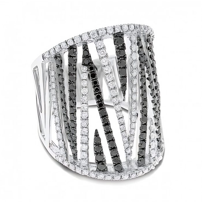 KC DESIGNS 14K WHITE GOLD WITH BLACK AND WHITE DIAMONDS RING