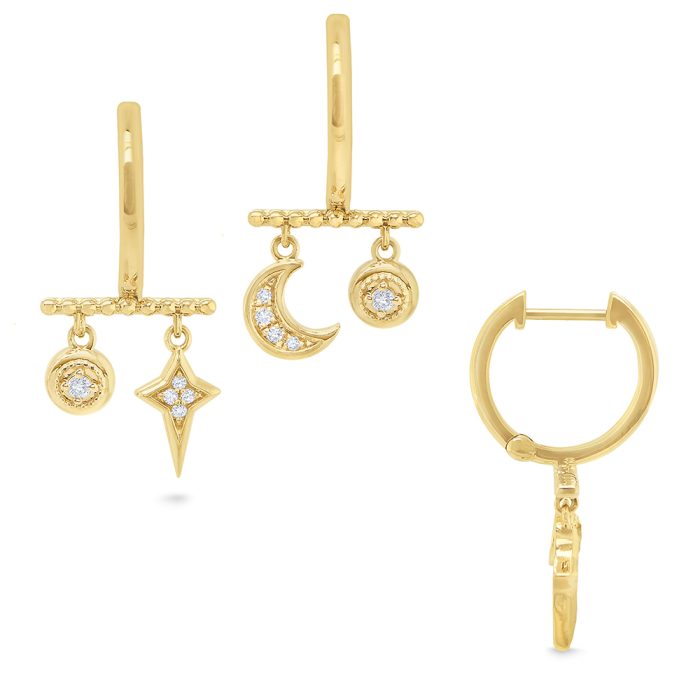 KC Designs 14k Yellow Gold Diamond Celestial Moon and Star Hoop Earrings