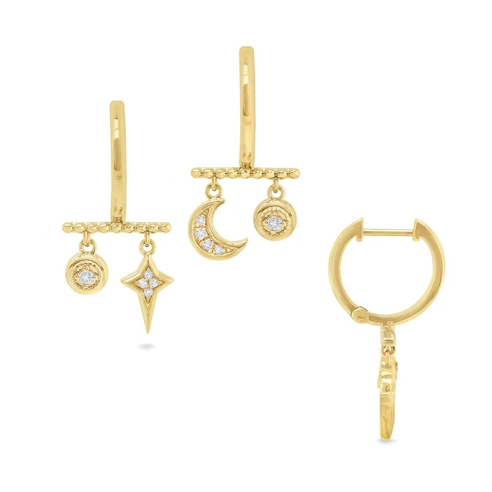 KC Designs 14k Yellow Gold Diamond Celestial Moon and Star Hoop Earrings