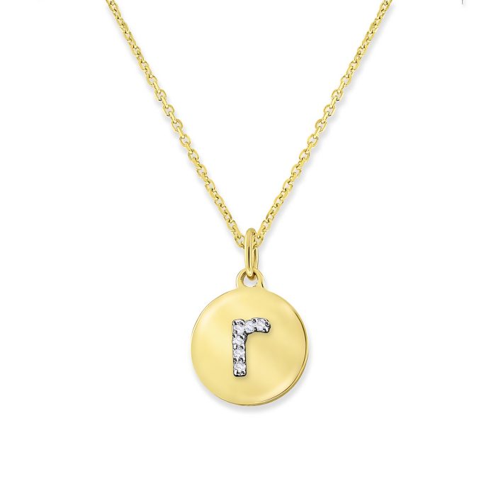 KC Designs 14k Yellow Gold Diamond Mini Disc Initial "r" Necklace
